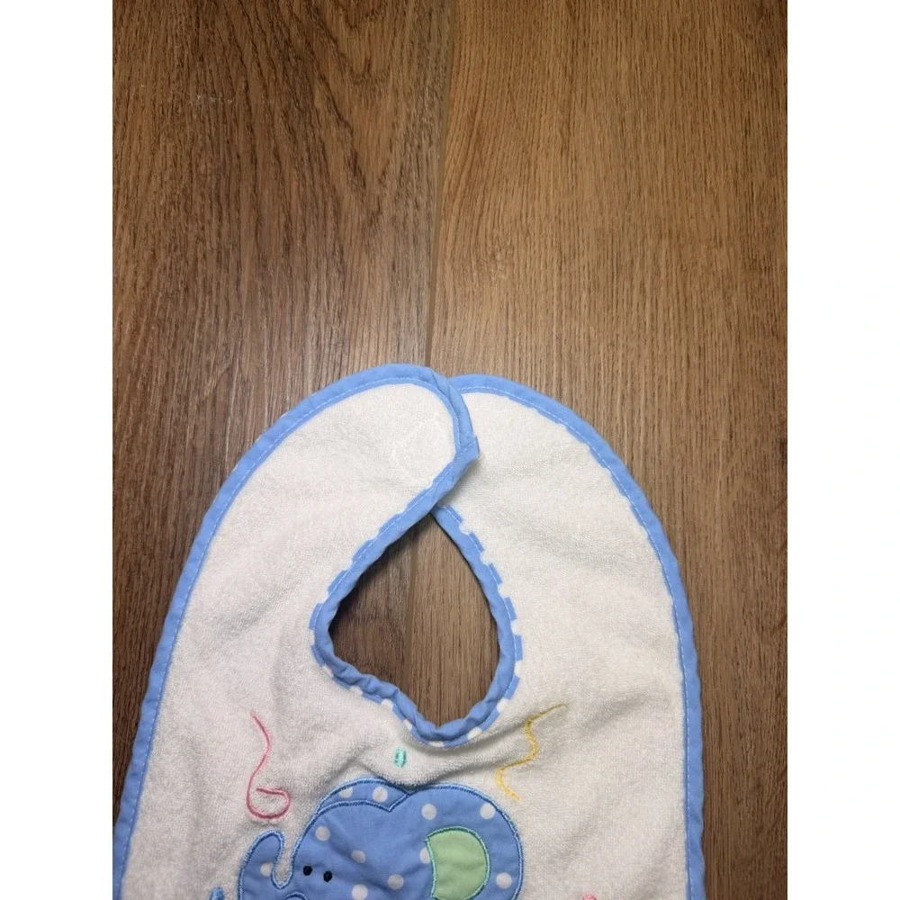 Vintage Baby Bib Blue Elephant Polka‎ Dot Terry Cloth Retro Nursery Babycore